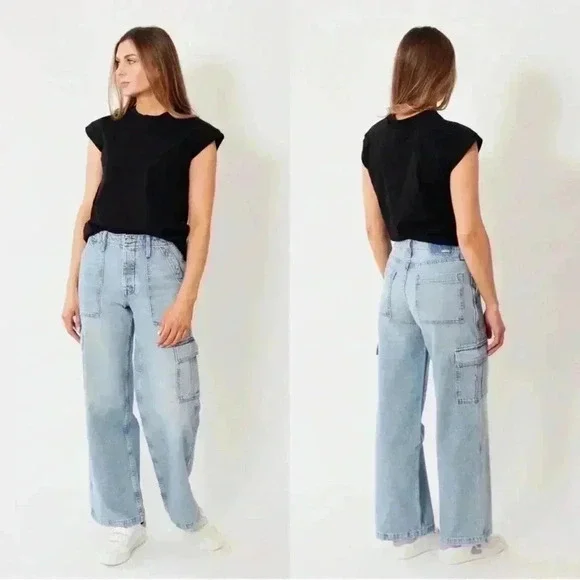 Mother Denim The Spinner Cargo Nerdy Light Wash Jeans Button Fly Size 29 NWT - Picture 1 of 8